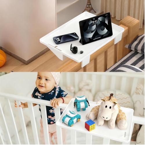 Bedside Shelf, Clip On Nightstand, Bedside Table Tray Organizer，Bedside Shelf for Bunk & Loft Beds，Black (White) - color: White