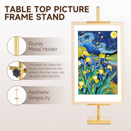 Adjustable Tabletop Easel Stand for Picture Frames up to 29" H - Metal Frame Holder Stand for Sign, Artwork, Canvas Display - Compact Black Small Easel Stands for Home Office Galleries (Golden)