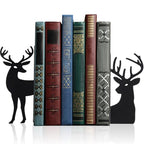 Geelin Reindeer Metal Bookends Set of 2 Black Reindeer Head Christmas Book Ends for Shelves Elk L Shaped Book Organizer for Desk Organizer Deer Lovers and Reading Enthusiasts - style: Christmas Reindeer