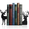 Geelin Reindeer Metal Bookends Set of 2 Black Reindeer Head Christmas Book Ends for Shelves Elk L Shaped Book Organizer for Desk Organizer Deer Lovers and Reading Enthusiasts - style: Christmas Reindeer