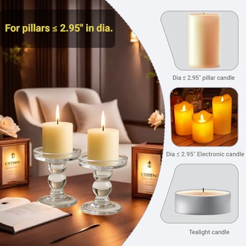Glass Candle Holders for Pillar Candle, Unity Candle Holder Set of 3 for Wedding Ceremony Set, Candlestick Holder for Table or Home Decoration
