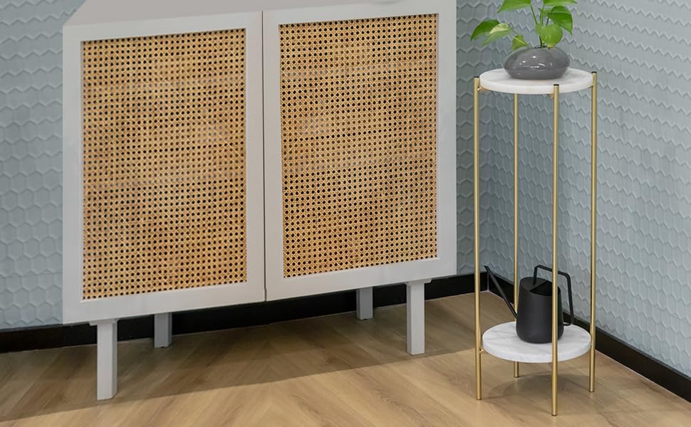 Gold Plant Stand Indoor Tall - 2 Tier White Marble Top Side Table, 29.5 Inch Modern Round Metal End Table for Living Room Corner, Small Bedside Tables for Entryway & Bedroom (11x11, Gold)