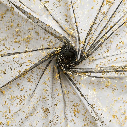 Artoid Mode Black Gold Gauze Table Runner 120 Inch 10FT, Glitter Metallic Foil Sheer Dining Wedding Anniversary Holiday Birthday Table Decor for Home Party - color: Black Gold, size: 28" x 120"