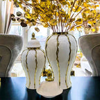 Ginger Jar, White Gold Ceramic Vase Large Handmade Porcelain Vases with Lid, White Gold Decorative Flower Vase for Home, Living Room, Weddings, Centerpieces (18in with Lid) - size: A-Gold-Large