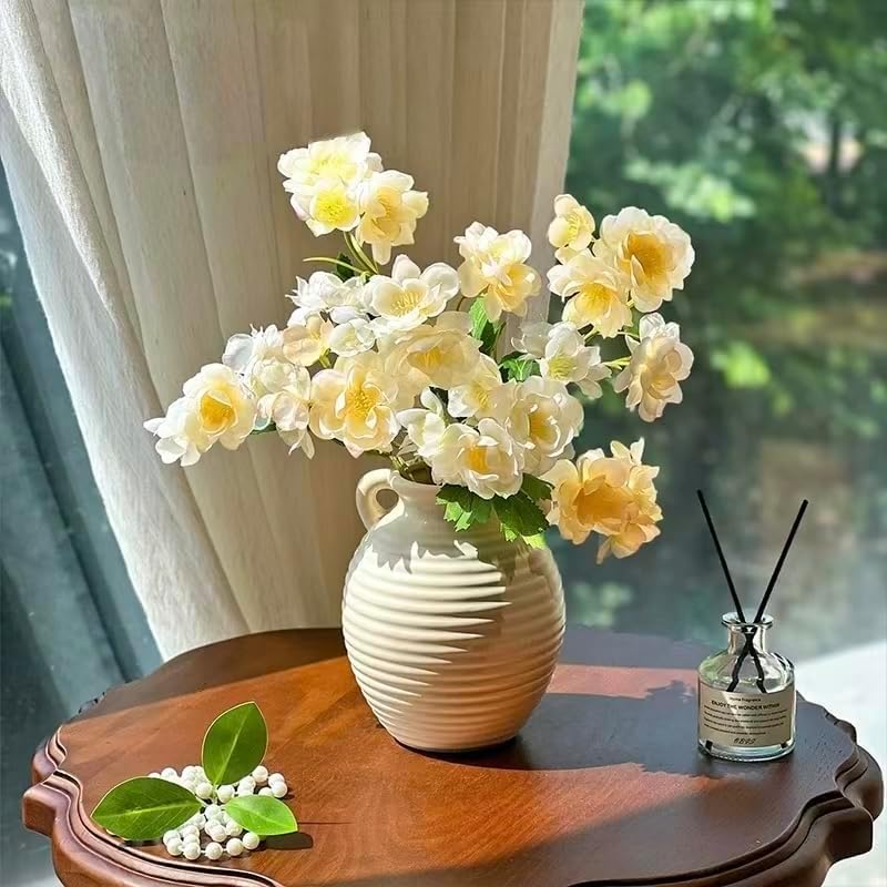 Ceramic Vase, 6-inch Small White Farmhouse Vase for Rustic Home Decor, Modern Cloud Texture Decorative Pitcher Vase for Living Room, Shelf, Mantle, Table Centerpiece,Flower Vase (6-inch dual speakers) - color: 6-inch Dual Speakers