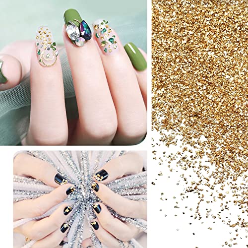 1 lb Crushed Glass Glitter for Crafts, DIY Nail Art, Vase fillers for Centerpieces Table Scatter, Irregular Chips, Wedding Decoration, Home Decor (Gold) - color: Gold