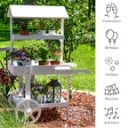 Sunnydaze Flower Cart Display Stand with Wheels - Dessert Candy Cart - Market Flower Display Stand - 2 Shelves - Fir Wood - White - color: White