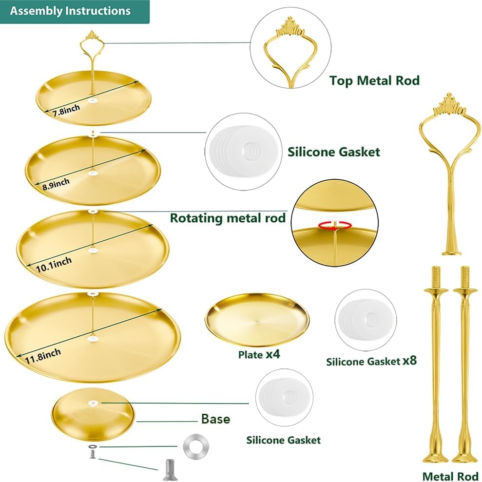 4 Tier Stainless Steel Cupcake Stand, Gold Metal Serving Tray Cake Holder Cake Display Stand for Holiday Dessert Table Decorations Birthday Party Wedding - size: 4 Tier