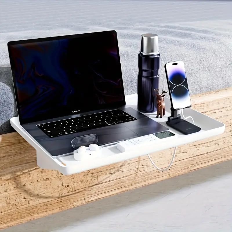 Bedside Shelf for Dorm Room Bunk Bed & Top Bunk, College Dorm Room Essentials, Bedside Caddy, Clip on Floating Desk Tray, Bed Side Table Storage, Loft Nightstand Decor - Cable Catch, Black。