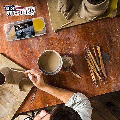 U.S. Art Supply Pottery & Clay Tools Set (53-Piece) - Includes Pottery Tools, Canvas Case for Sculpting, Ceramics, and Easy Storage & Transport - size: 53-Piece with Plastic Case