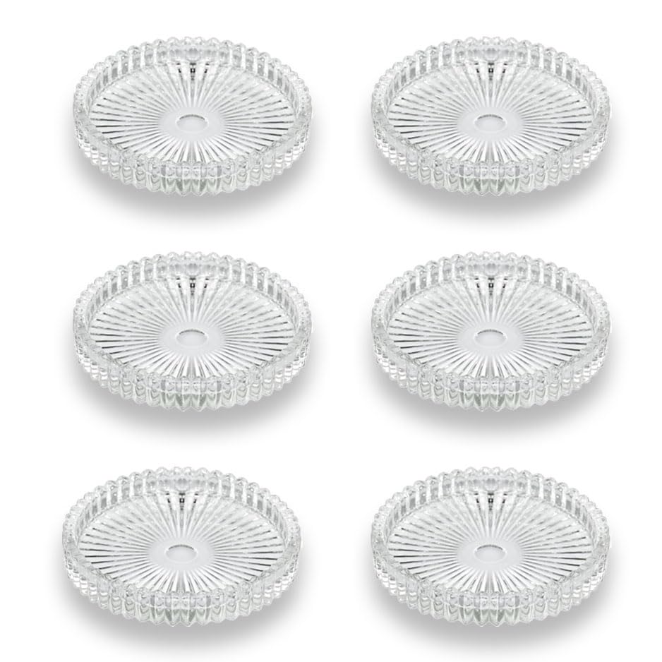 6Pcs Clear Glass Pillar Candle Holder Plates,3.5'' Round Glass Candle Plate,Candle Tray Plates for Dinning Wedding Party Table Centerpiece