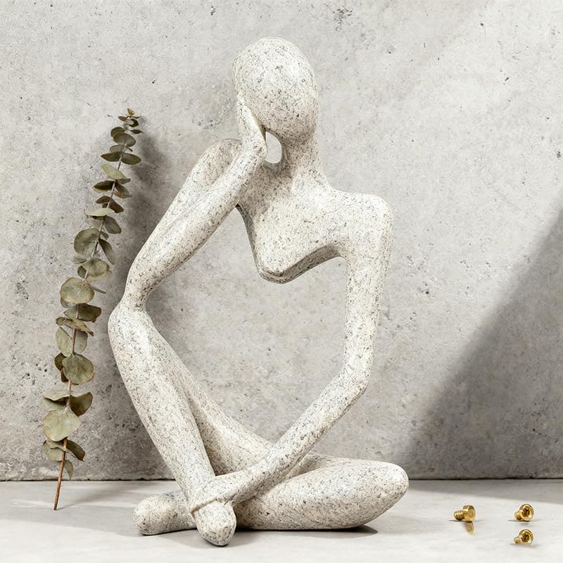 Thinker Statue Decor - Handcrafted Sandstone Abstract Sculpture for Desk, Coffee Table & Bookshelf Modern Office Decor, Artistic Home Accent for Interior Design Lovers & Art Collectors