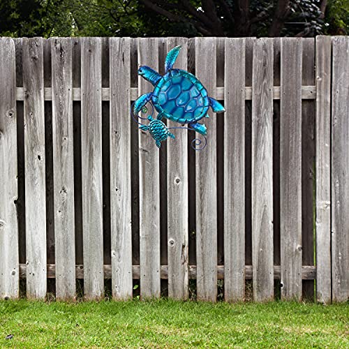 JOYBee Metal Sea Turtle Wall Art Decor Outdoor Indoor Nautical Hanging Art Blue Green Stained Glass Decorative Sculpture for Garden Pool Patio Balcony Kitchen or Bathroom(12.5 * 11inch) - color: Turtel