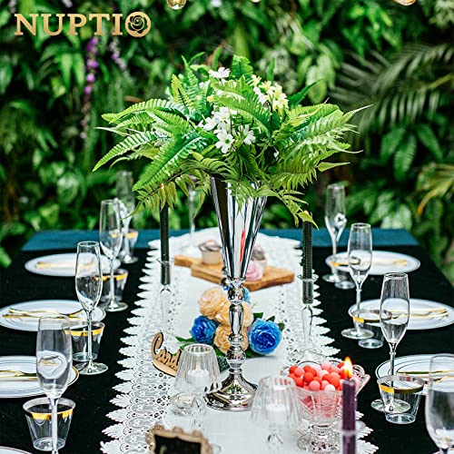 2 Pcs Tabletop Silver Metal Wedding Flower Trumpet Vase, 16.5 inch Table Decorative Centerpiece Artificial Flower Arrangements for Anniversary Ceremony Party Birthday Event Aisle Home Decoration - color: Silver, size: 16.5 inch x 2 Pcs