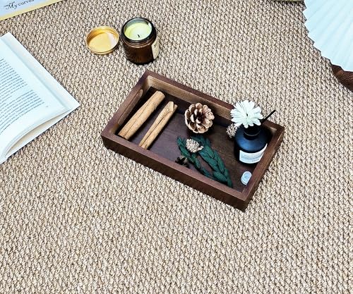 Small Rustic Serving Tray with Handles - 9.8 Inch Bamboo Rectangular Tray for Coffee Table, Kitchen Counter, Ottoman | Decorative Organizer Tray for Food, Drinks, Snacks, Bathroom Essentials - size: 9.8" x 5.5" x 1.6"
