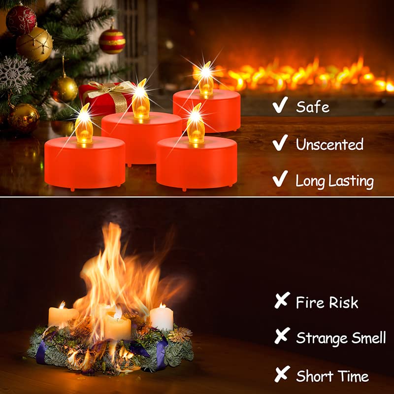 Battery Operated LED Tea Lights: 24PACK Flameless Electric Votive Candles Lamp Realistic and Bright Flickering Holiday Gift Long Lasting 150Hours for Seasonal & Festival Celebration Orange - color: Orange, size: 24pack