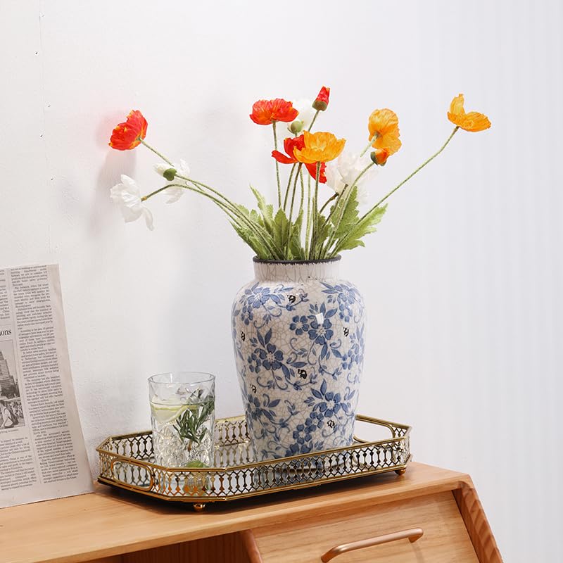 Denique Vintage Blue and White Porcelain Vase Ceramic Vase for Home Decor, Retro Crack Blue Flower Vase Pottery Vase Chinoiserie Decor Rustic (6.3x9.8inch) - size: 6.3x9.8inch