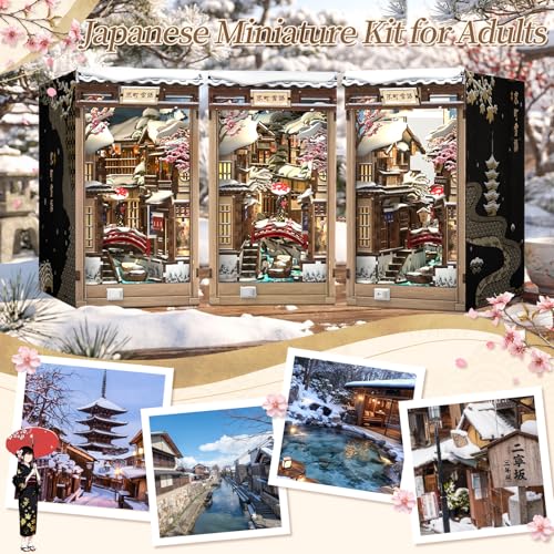 Fsolis DIY Book Nook Kit for Adults – Japan Booknook 3D Wooden Puzzles Japanese Winter Scene Miniature Model Mini Build House Craft Gift for Women Hobbies (Kyoto Snow Whisper) - style: Kyoto Snow Whisper