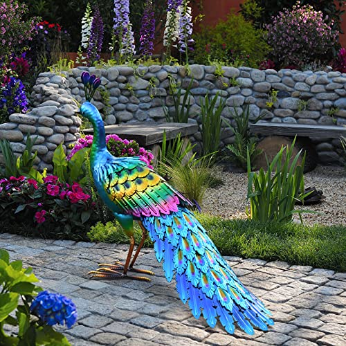chisheen Metal Peacock Statue Garden Decor Yard Art Sculpture Outdoor Decoration for Lawn,Patio,Backyard,Housewarming Birthday Gifts for Women,Mom,Grandma