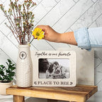 youngs Inc Ceramic Bee Vase w/Photo Frame, White, Black, 11.25" Length x 3.00" Width x 8.00" Height - color: Vase Photo Frame