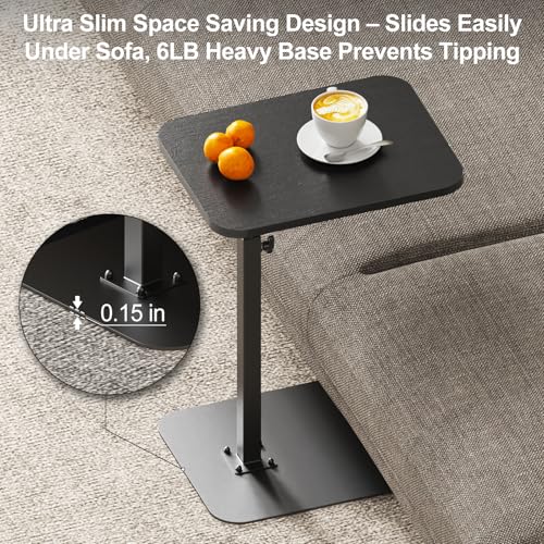 HzTinT Side Table Sofa Tray for Couch Heavy Metal Base Swivel/Adjustable Height, Sofa Bed Bathroom Study TV Tray C Shaped End Table Food Snack Trays for Eating - color: Black, size: 11.8*15.7 in