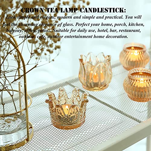 AKOAK 1 Pack Crown Glassware Candle Holder, Elegant Glass Tea Lamp Holder, Tea Light/Tabletop Candle Holder Decoration, Votive Candle Holder, Wedding, Party, Dinner, Family Decoration (Amber) - color: Amber