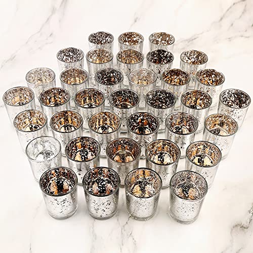 Silver Mercury Glass Tea Light Holders Set of 36 - Elegant Votive Candle Holders for Weddings, Showers and Home Decor - Perfect for Table Centerpieces and Parties (Glass, Silver) - color: Silver