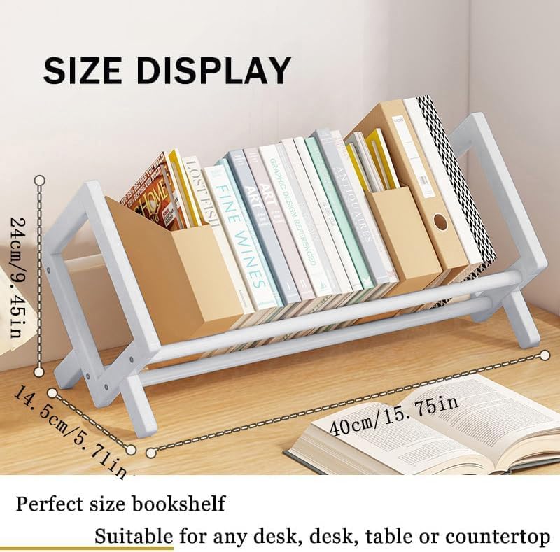 Wood Tilting Bookcase in Living Room/Home/Office, Desktop Book Shelf Organizer Bookshelves Storage Rack for CDs/Magazine/Books Display (White, 16"-L) - color: White, size: 16"-L