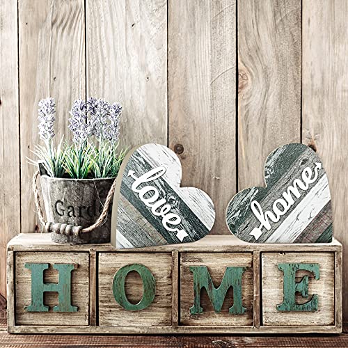 Jetec 2 Pcs Rustic Wooden Heart Table Decor, Daisy Farmhouse Home Decor, Bless This Home & Be Kind Sign for Living Room, Dining Room, Shelf & Mantel, Ideal Housewarming & Birthday Gift(Vintage Style) - style: Vintage Style