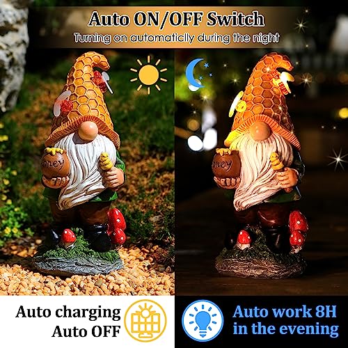 VChymm Solar Garden Gnomes Outdoor Statues-11.8‘’Outdoor Garden Decor-LED Outdoor Decor Light-Unique Housewarming Gifts Yard Art Sculptures for Patio Lawn Ornaments - color: Mushroom Gnome