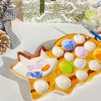Ceramic Palette - Cat Shaped Painting Tray with Mixing Zones & Individual Wells, Durable Ceramic Artist Palette for Watercolor, Gouache - Painting Gift