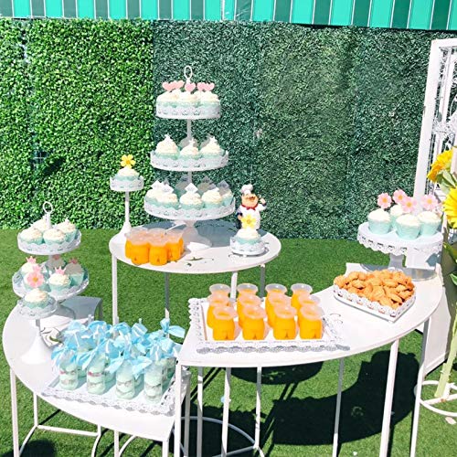 2Pcs Rectangle Iron Cupcake Serving Tray Fruit Dessert Plates for Party Anniversary Wedding Christmas Baby Shower (White) - color: White
