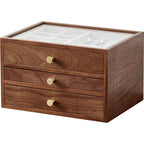 CHOSIN Black Walnut Wooden Jewelry Box for Women, 3-Layer Wood Jewelry Organizer with Glass Lid for Watches, Necklaces, Rings & Earrings Storage Mothers Day Gifts for Mom - style: 3 Layer