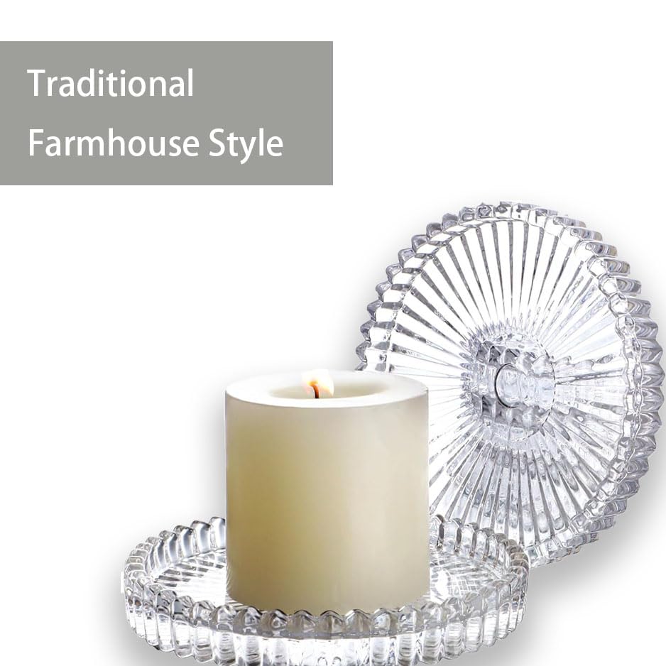 6Pcs Clear Glass Pillar Candle Holder Plates,3.5'' Round Glass Candle Plate,Candle Tray Plates for Dinning Wedding Party Table Centerpiece