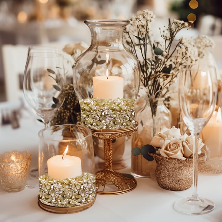 HappyFiller Metallic Baige Crushed Glass Sand,1.3 LB(1.5 Cup) 3-7mm Vase Filler,Wedding Table Centerpiece,Candle Holder,Epoxy Resin Art,Craft Glitter,Terrarium Gravel - color: Baige