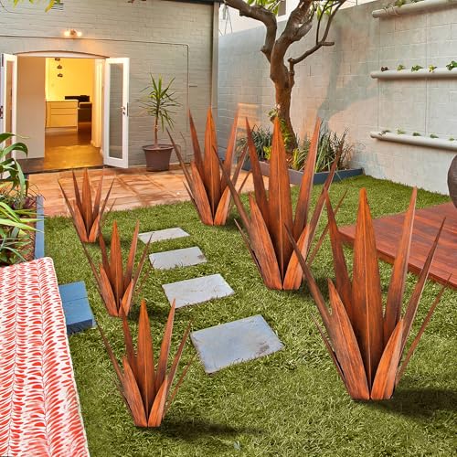 KODIBO Metal Agave Plants, Tequila Rustic Sculpture, Metal Yard Art, Outdoor Lawn Ornaments Yard Stakes (Rusty- L) - color: Rusty- L