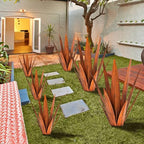 KODIBO Metal Agave Plants, Tequila Rustic Sculpture, Metal Yard Art, Outdoor Lawn Ornaments Yard Stakes (Rusty- L) - color: Rusty- L