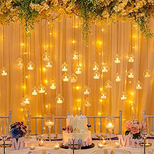 Sziqiqi Hanging Glass Globes Orbs Tea Light Candle Holders with Flameless LED Tealight for Wedding Ornaments, Wedding Birthday Christmas Party Centerpiece Accessory 2.36inch 10pcs +2 Extra - color: With Led, size: 12pcs