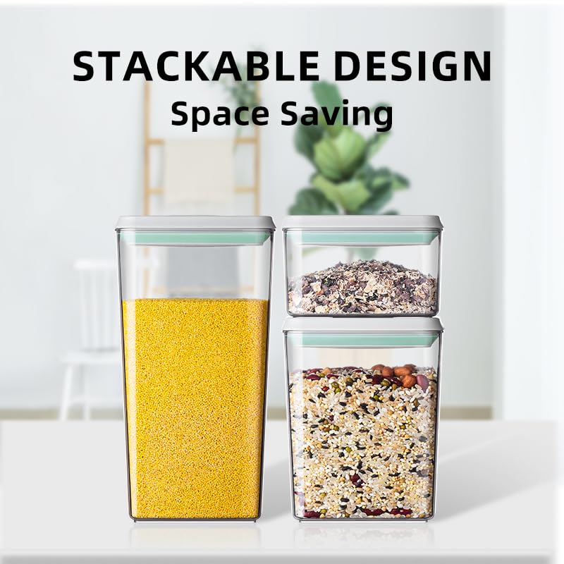 Ankou Pop Airtight Food Storage Containers with Lids- 3 Pcs Stackable One Button Opening Food Containers, Kitchen Pantry Storage Containers for Snacks Candy Salt Herbs Spices BPA-Free (1.2 QT * 3) - color: 1200ml x 3