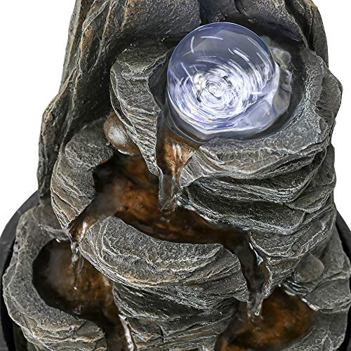 Rockery Indoor Water Fountain, Zen Meditation Tabletop Fountain with LED Lights & Crystal Ball for Home Office Bedroom 9 4/5" - color: 9 4/5"
