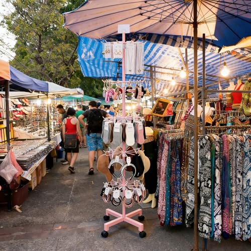 Ripeng 2 Pcs 5-tier Rotating Retail Display Stand Display Rack for Earring Keychains Jewelry Vendor Events and Stores Movable Adjustable Shop Spinner Pink Ornament Holder - color: Pink, size: 5 Tier