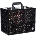 Makeup Case 6 Trays Large 14" x 8.5" x 11" Train Cases Cosmetic Organizer Storage Box by Joligrace - Star Pattern - color: Black Star