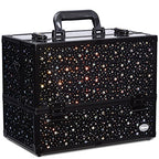 Makeup Case 6 Trays Large 14" x 8.5" x 11" Train Cases Cosmetic Organizer Storage Box by Joligrace - Star Pattern - color: Black Star