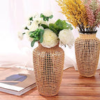 MDEOOSKY Straw Woven Glass Vase 7.9''x2.36''x3.5''Boho Glass Flower Vase Country Rustic Style Vase Glass Vase for Floral Arrangements Bottle Height (A Style 7.9IN) - size: 7.9IN