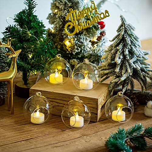 24 Pcs 3.15"/ 8cm Hanging Glass Tealight Holder Globe with LED Tealight, Plant Terrariums Glass Orbs Air Plants Tea Light Candle Holders Home Decor Indoor Outdoor Garden DIY Gifts (24 Pcs) - size: 3.15 inches