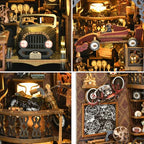 TOYQI Book Nook Kit, Book Nook Kits for Adults, DIY Miniature Dollhouse Kit 3D Wooden Puzzle Booknook Bookend with LED Light - style: CAR PLAYERS