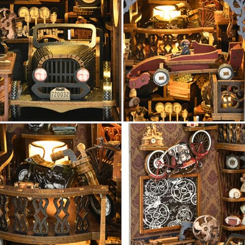 TOYQI Book Nook Kit, Book Nook Kits for Adults, DIY Miniature Dollhouse Kit 3D Wooden Puzzle Booknook Bookend with LED Light - style: CAR PLAYERS