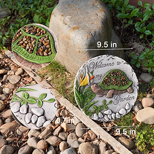 Outdoor Garden Decor Stepping Stones - Resin Tortoise Decorative Stones Pavers for Garden Decor for Outside Walkway Yard 9.5 * 9.5 * 0.5 Inch - color: Green