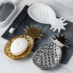 Chic Soap Dish, Pineapple Shape, Fluted Design, Decorative Ceramic Tray(Gold) - color: Gold