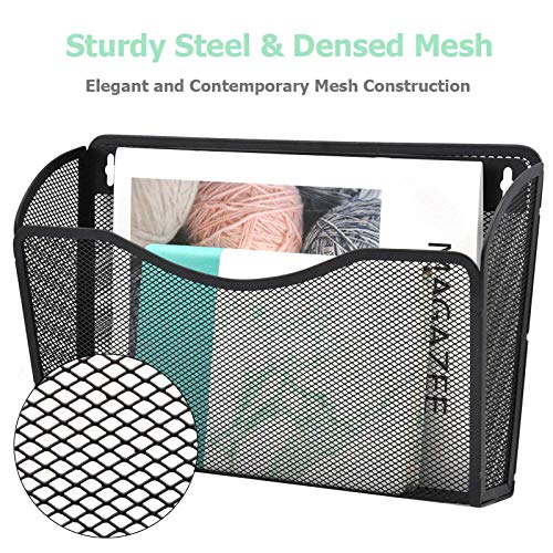 EASEPRES 3 Single Pocket Mesh Hanging File Organizer, Vertical Wall Mounted Magazine File Holder, Mount Basket Mail Paper Document Folder Organizing for Office, Home and School, Black